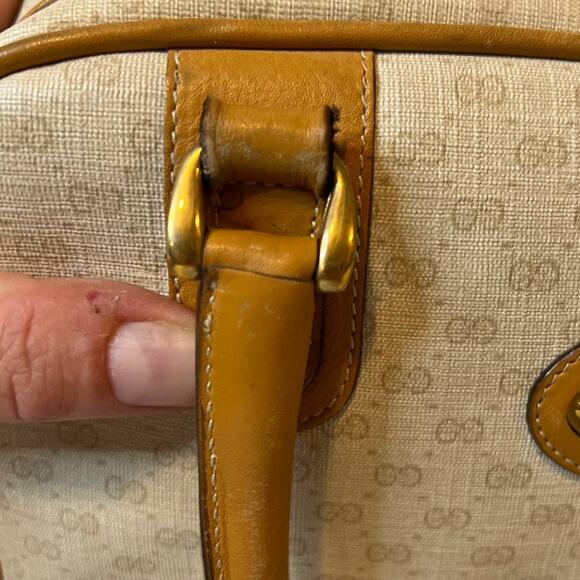 Vintage Gucci Bone Waxed Canvas Insignia Handbag with serial number! - Picture 8 of 15